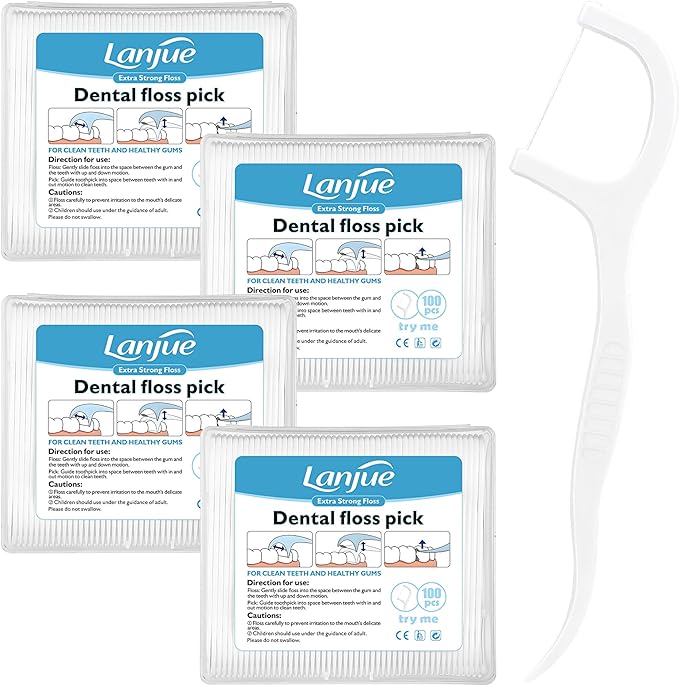 400 Count Dental Floss Picks, Travel Dental Flossers with 4 Portable Case Toothpicks Sticks Dental Tooth Picks Flosser Dental Floss Cleaner Dental Floss Sticks for Family Teeth Cleaning