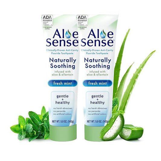 Naturally Soothing Toothpaste for Sensitive Teeth and Gum Care with Aloe Vera, Allantoin & Fresh Mint Flavor, Gentle & Natural, ADA Approved (5-oz, 2 Count)