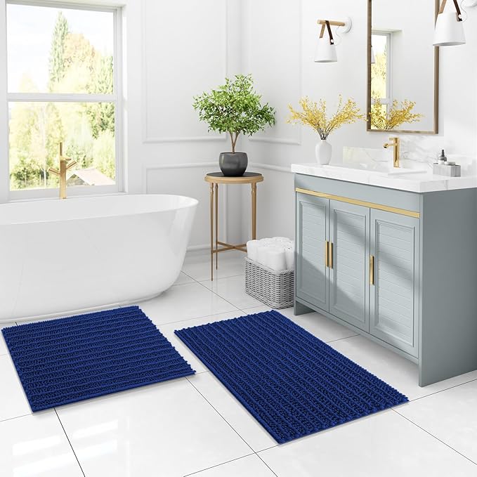 Arotive Luxury Chenille Bathroom Rug Mat, Extra Soft Thick Absorbent Shaggy Bath Rugs, Non-Slip Machine Wash Dry, Plush Bath Mats for Bathroom, Shower and Tub, 24x16, Royal Blue
