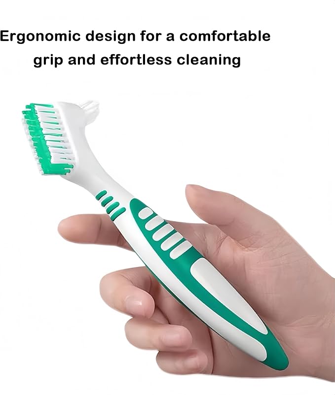 6 Piece Denture Cleaning Kit 3 Double-Sided Denture Brushes, 1 Travel Denture Cleaning Brush Case, and 2 Denture Cases with Strainer Baskets – Complete False Teeth Cleaning Solution