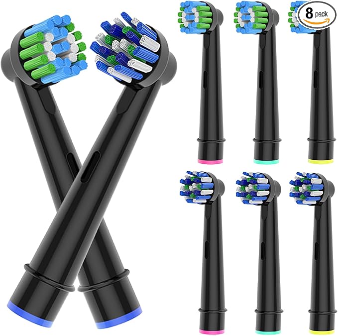 8pcs Replacement Heads Compatible with Oral B Electric Toothbrush, 4pcs Precision Clean and 4pcs Cross Clean Brush Heads, Black