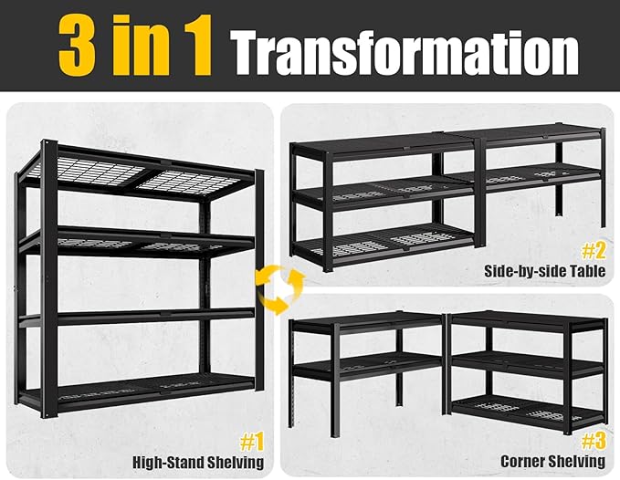 PrimeZone Heavy Duty Garage Shelving 2200 LBS 4 Tier Heavy Duty Storage Shelves Adjustable Industrial Metal Wire Shelf Unit for Garage,Basement,Pantry,Warehouse,Commercial,40" W X 20" D X 60" H 2Pack