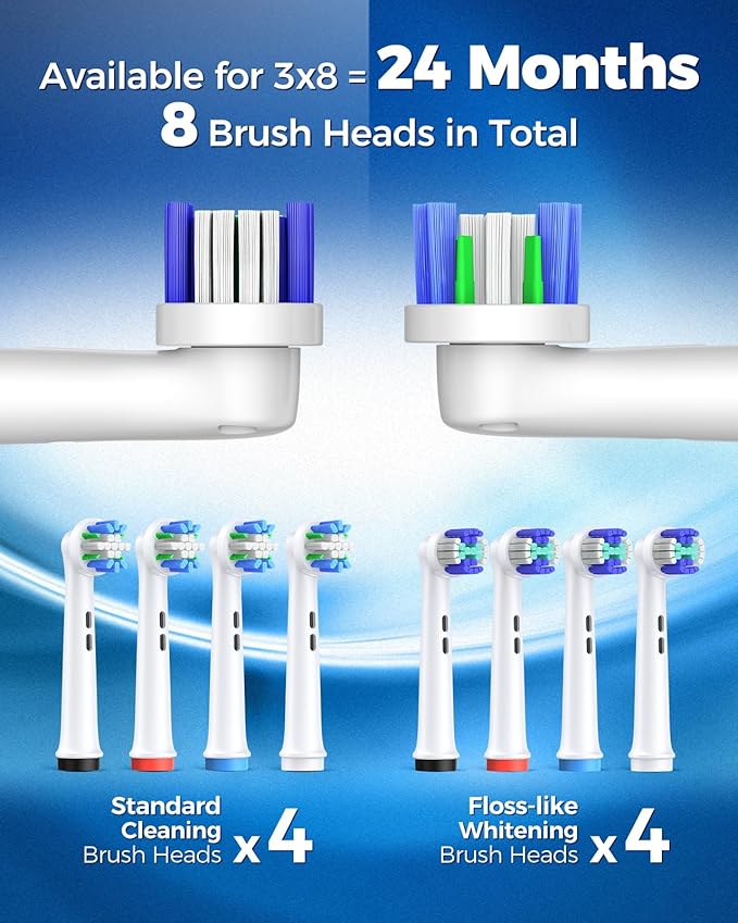 TEETHEORY Rotating Electric Toothbrush for Adults with 8 Brush Heads (2 Types), 4 Modes Deep Clean Electric Toothbrush with Rechargeable Power and 2 Min Smart Timer (4-Dark Blue, p1)