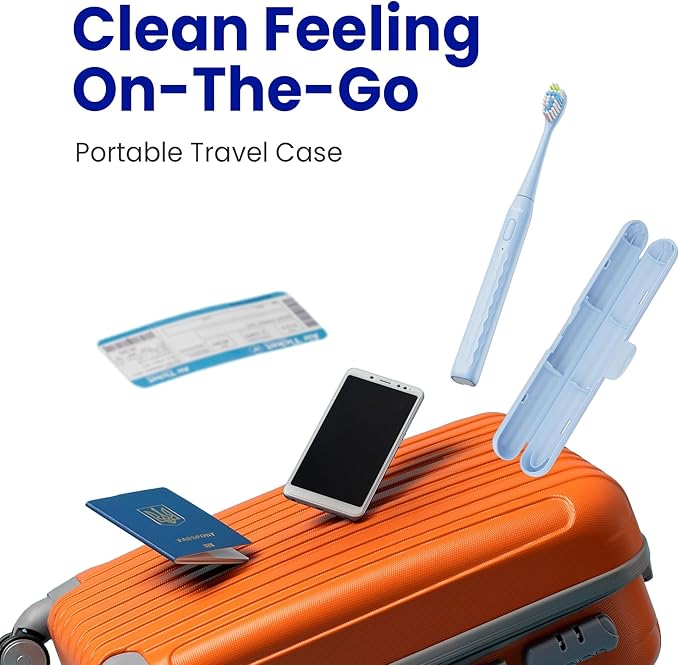7AM2M Sonic Electric Toothbrush for Adults & Kids, with Travel Case&2 Brush Heads, 1 Charge for 90 Days, Type-C Rechargeable Sonic Toothbrush, Compact Design for Daily/Travel Use - Sky