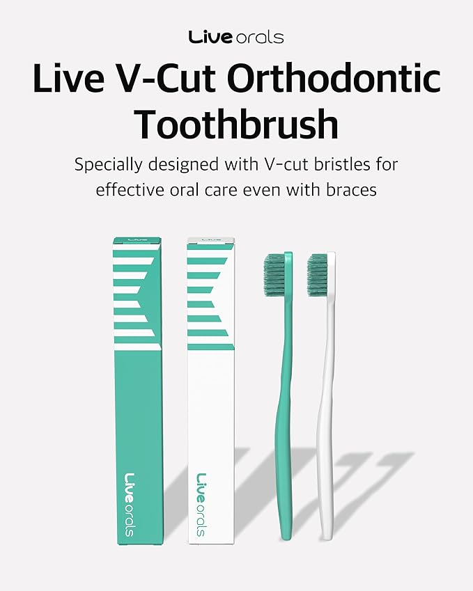 V-Cut Orthodontic Toothbrush (Mint 3 Units + White 3 Units) - Compact Head for Braces, Ergonomic Handle, Deep Cleaning, Gentle Bristles for Brackets and Wires