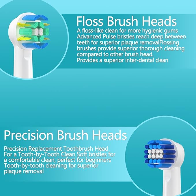 16 Pack Replacement Heads for Oral B Braun- Includes 4 Sensitive Brush, 4 Precision Brush, 4 Deep Cleaning, 4 Floss Cleaning Toothbrush Heads