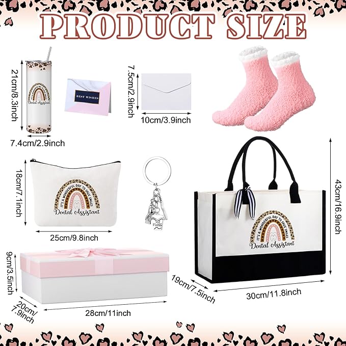 Geiserailie 8 Pcs Christmas Dental Assistant Gifts for Women Including Tumbler Cup Plush Socks Metal Keychain Card and Envelope for Dental Assistant Thank You Gifts