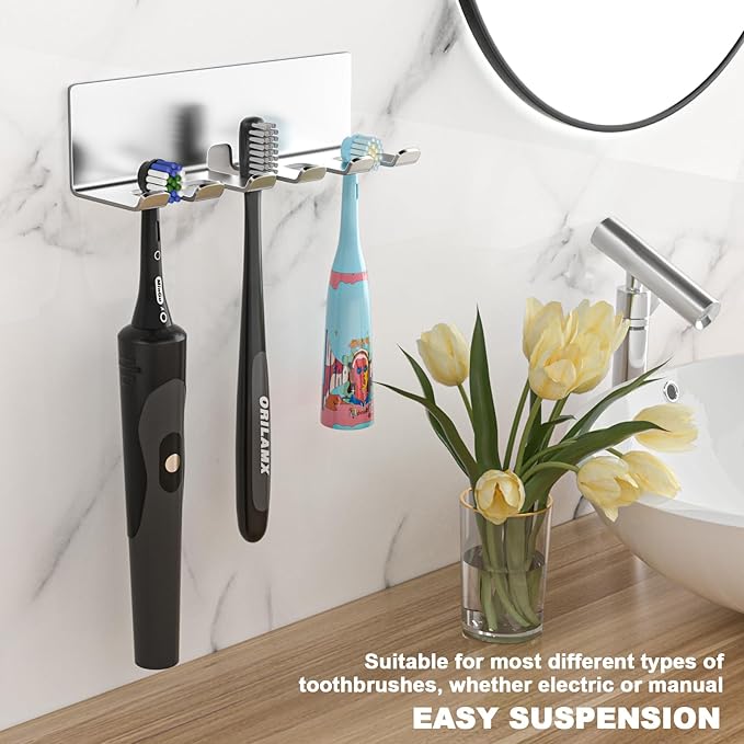 Electric Toothbrush Head Holder, Toothbrush Holders Wall Mounted, Electric Toothbrushs Holder, Bathroom Shower Tooth Brushing Holder, Tooth Brush Head Holder Organiser (Silver, Large)
