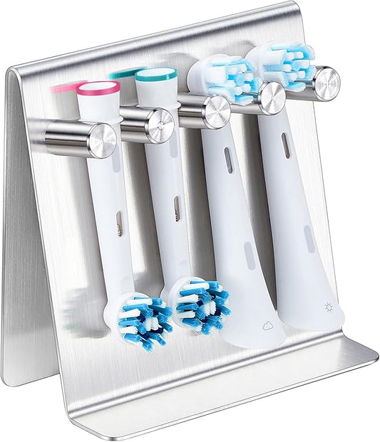 Electric Toothbrush Head Holder Adhesive or Tabletop, Tooth Brush Holder for Bathroom, Electric Toothbrush Holders Wall Mounted, Tooth Brushing Holder, Brush Head Holder (Silver, Large)
