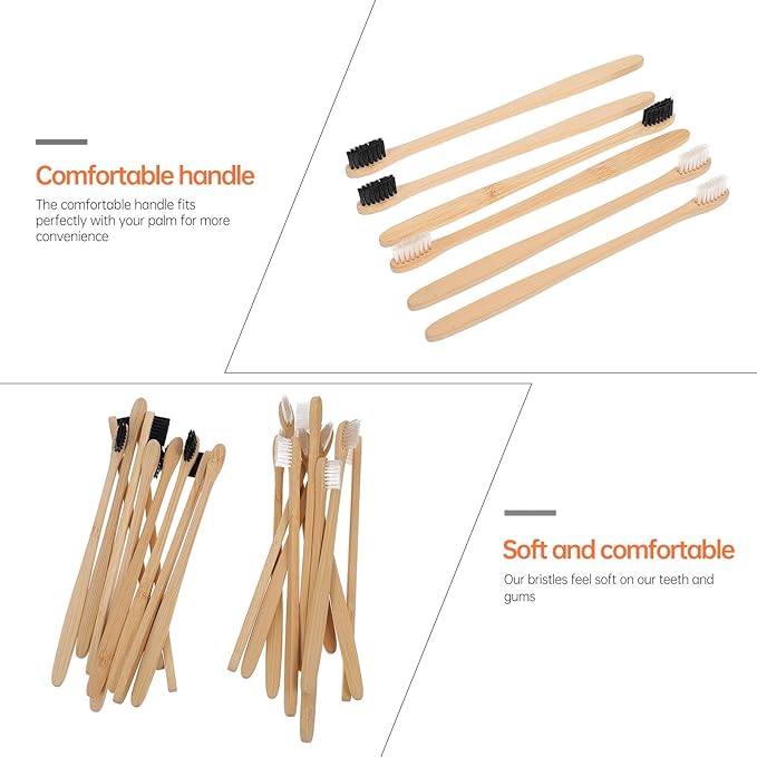 Supple Toothbrushes for Adults 20Pcs Pack Black and White Soft Bristles Biodegradable Eco-Friendly Oral Care for Travel and Daily Bathroom Use