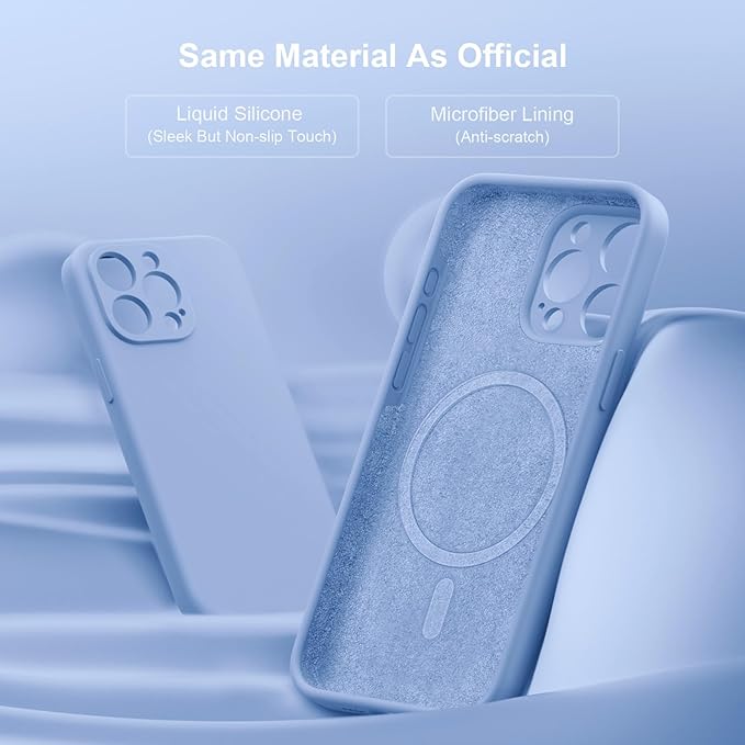 Magnetic for iPhone 15 Pro Case, Compatible with MagSafe, with 9H Nano Screen Protectors, Full Camera Protection, Silicone Shockproof Microfiber Lining Phone Case 6.1", Light Blue