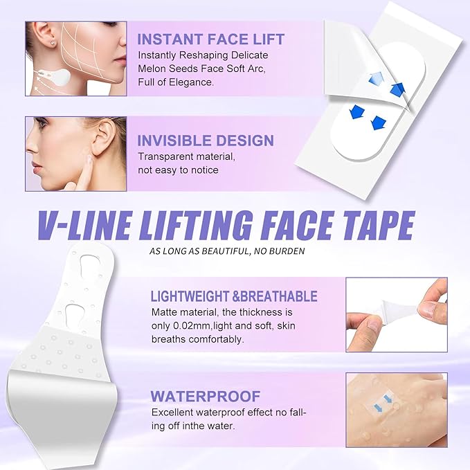 Face Tape,Face Lift Tape,Face Lift Tape Invisible,Neck Tape lifting Invisible,V-Shaped Instant Face Tapes for Lifting Sagging Skin Eyes Double Chin Wrinkles Waterproof Mix Box (160PCS, Hibiscus)