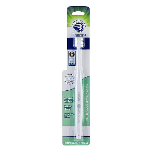 Brilliant Oral Care Expectant Mom Toothbrush, a Pregnancy Must Have with Gentle, Extra Soft Bristles, Round Head for Sensitive Teeth and Gums, White, 1 Pack