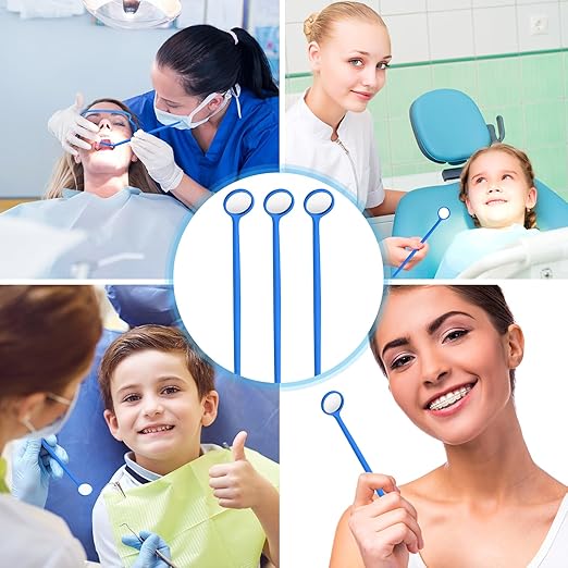 Geiserailie 300 Pcs Disposable Dental Mirror Anti Fog Mouth Mirror Individually Packed Dental Mirror for Teeth Oral Teeth Mirrors with Handles Plastic Tooth Mirror Dental Tool for Household (Blue)