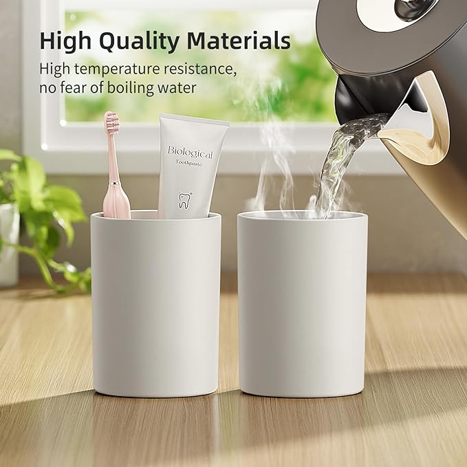 Toothbrush Cup 13.75oz 390ml with Non-Slip Pad, Easy to Clean Bathroom Cup 2Pcs, Reusable Plastic Bathroom Tumbler, Grey