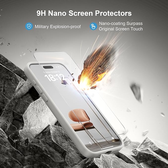 Magnetic for iPhone 15 Pro Case, Compatible with MagSafe, with 9H Nano Screen Protectors, Full Camera Protection, Silicone Shockproof Microfiber Lining Phone Case 6.1", Natural Titanium
