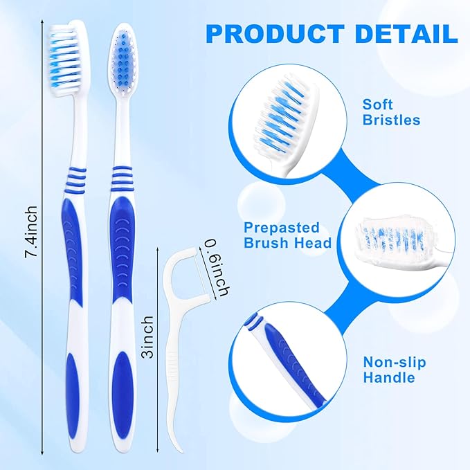 50 Prepasted Disposable Toothbrushes with Dental Floss Individually Wrapped Pre Pasted Toothbrushes Soft Bristle Travel Tooth Brush Single Use Wrapped for Hotel, Camping, Travel, Homeless