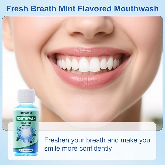 50 Pcs Mini Mouthwash Travel Size Bulk,Blue Portable Mint Flavor Mini Mouthwash Individual 35ml/1.2oz On The Go Mouth Wash Small Bottle for Travel,Office,Toiletry Kits