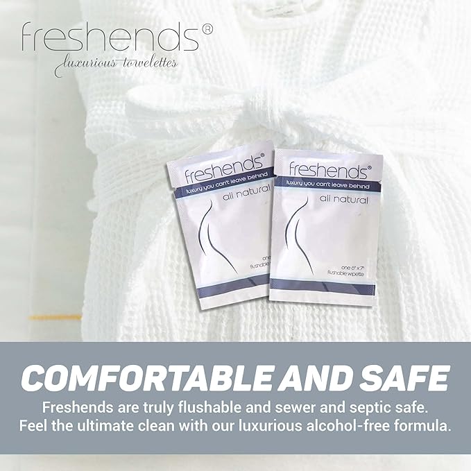 Freshends Luxurious Towelette Bundle Flushable Wipes for Adults - Flushable Wet, Personal Care Bathroom Wipes, Individually Packed Wet Tissues - Travel (100-Pack, Gray/Blue)