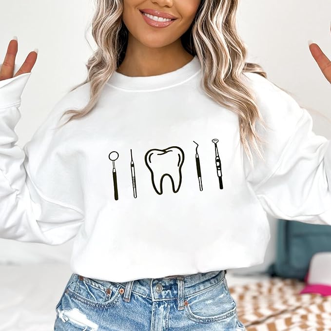 Chillever - Dental Hygienist Embroidered Sweatshirt, Gift For Hygienist, Tooth Gift, Teeth Sweatshirts For Women