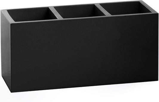 BINO 3-Compartment Organizer – Makeup Brushes, Cosmetics & Office Supplies, Tabletop, Durable, Matte Black, 7.6"x2.95"x3.7"