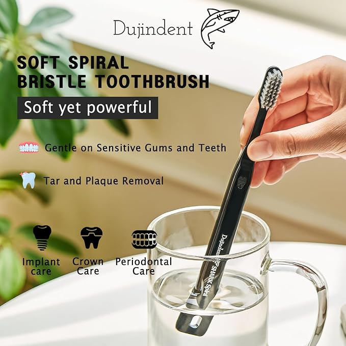 Toothbrush [Made in Korea] Shark Spiral Extra Soft Toothbrush for Plaque Removal, Gentle on Gums (1 Pack)