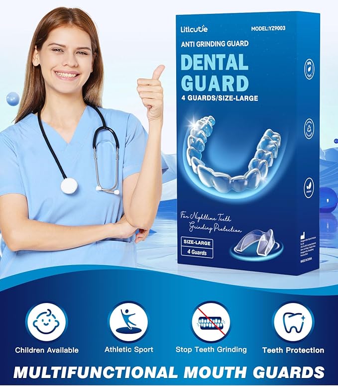 Mouth Guard for Grinding Teeth at Night,Teeth Grinding Mouth Guard for Sleep,Reusable Guard for Sleeping,4 Pack/Large Size,Transparent