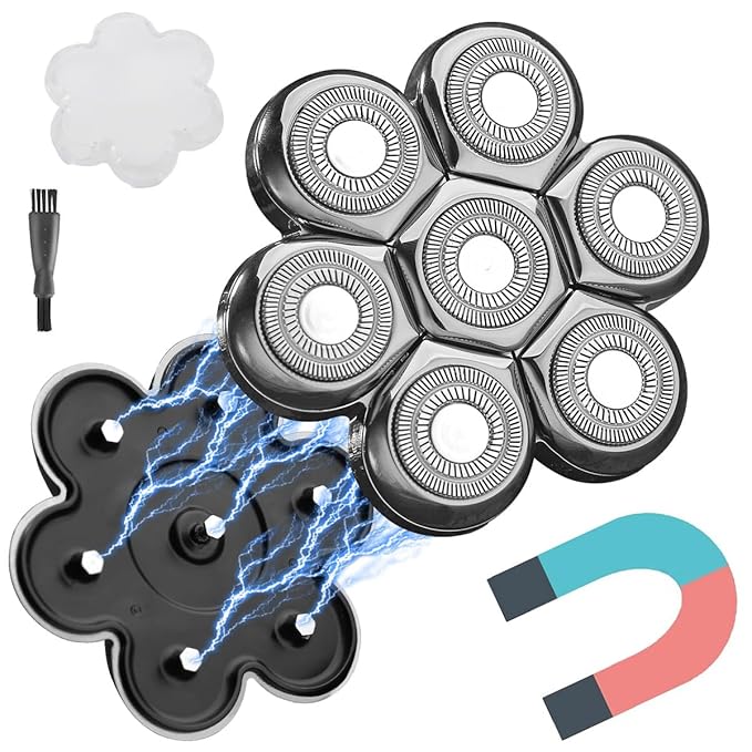 FOXSONIC Magnetic 7 Blades Head Shaver Replacement Blades for head Shaver and Other Brands Head Shaver (CX7 Silver)