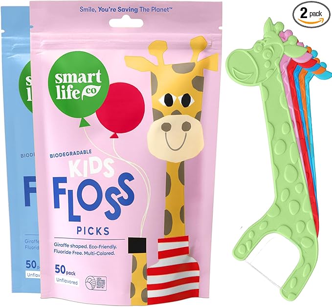 SmartLifeco Eco-Friendly Kids Flossers (100ct) - The Original Straw Wheat Dental Floss Picks For Children, Fluoride & PFA Free, Toothpick Flossing Sticks For Toddler Teeth, No Shred Thread, Unflavored