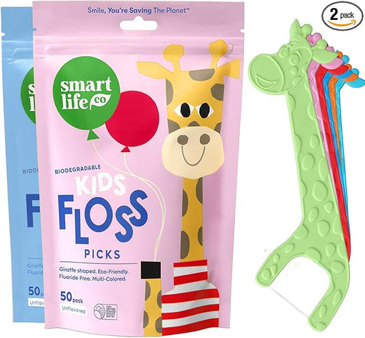 SmartLifeco Eco-Friendly Kids Flossers (100ct) - The Original Straw Wheat Dental Floss Picks For Children, Fluoride & PFA Free, Toothpick Flossing Sticks For Toddler Teeth, No Shred Thread, Unflavored