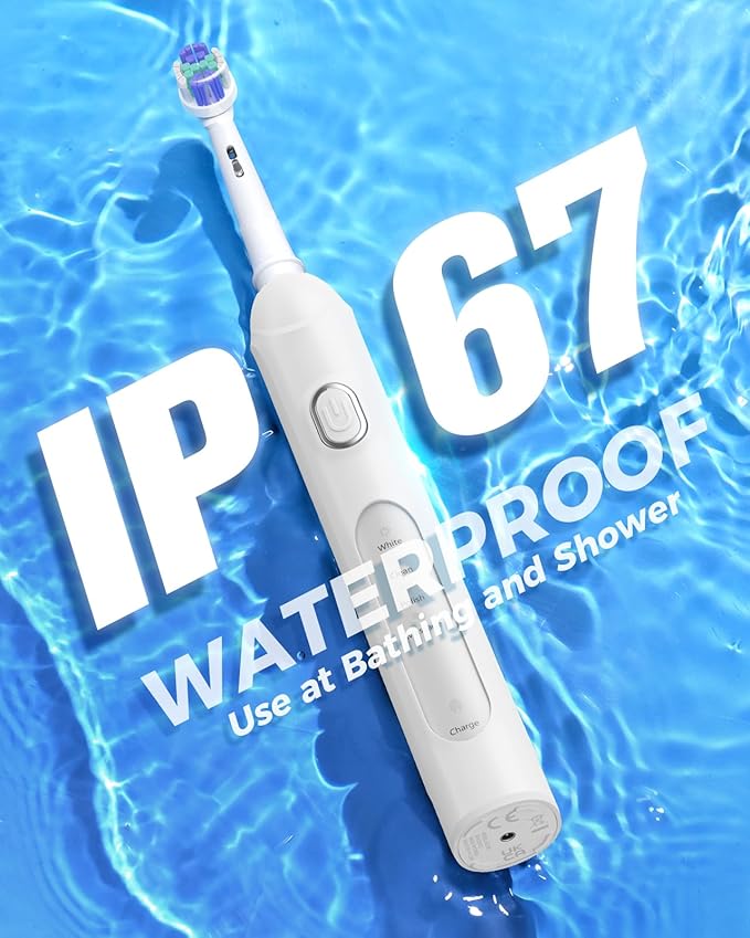 TEETHEORY Rotating Electric Toothbrush for Adults with 8 Brush Heads (2 Types), 4 Modes Deep Clean Electric Toothbrush with Rechargeable Power and 2 Min Smart Timer (3-Clean White, p1)