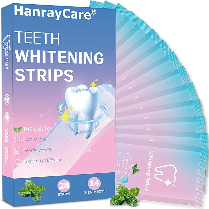 Premium Teeth Whitening Strips, Ultra-Thin, No Residue, Non-Slip, Enamel-Safe, Dentist Formulated for Professional Whitening at Home, 30-Min Fast Results, Deep Stains Removal Efficiently