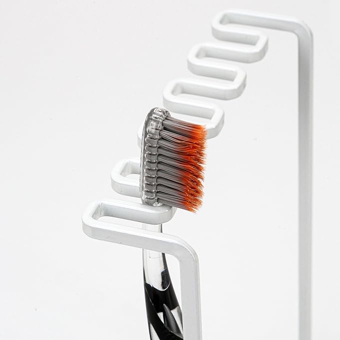 Stainless Countertop Toothbrush Holders Stand, Rustproof Bathroom Organizer with 5 Ventilated Slots to Hold Manual Toothbrushes and Razor, Metal Storage Collection for Family, Suitable for Home Vanity