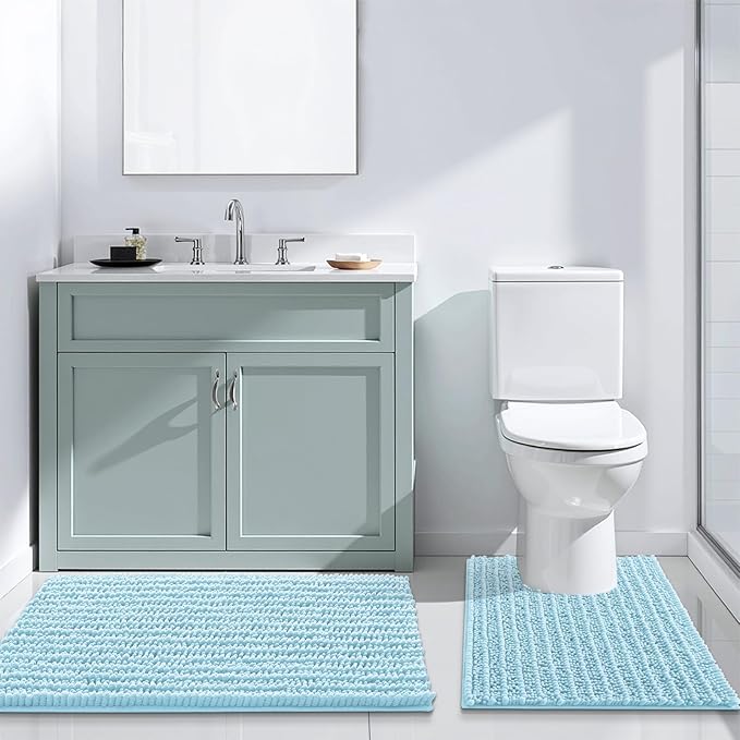 Arotive Luxury Chenille Bathroom Rug Mat, Extra Soft Thick Absorbent Shaggy Bath Rugs, Non-Slip Machine Wash Dry, Plush Bath Mats for Bathroom, Shower and Tub, 40x32, Blue