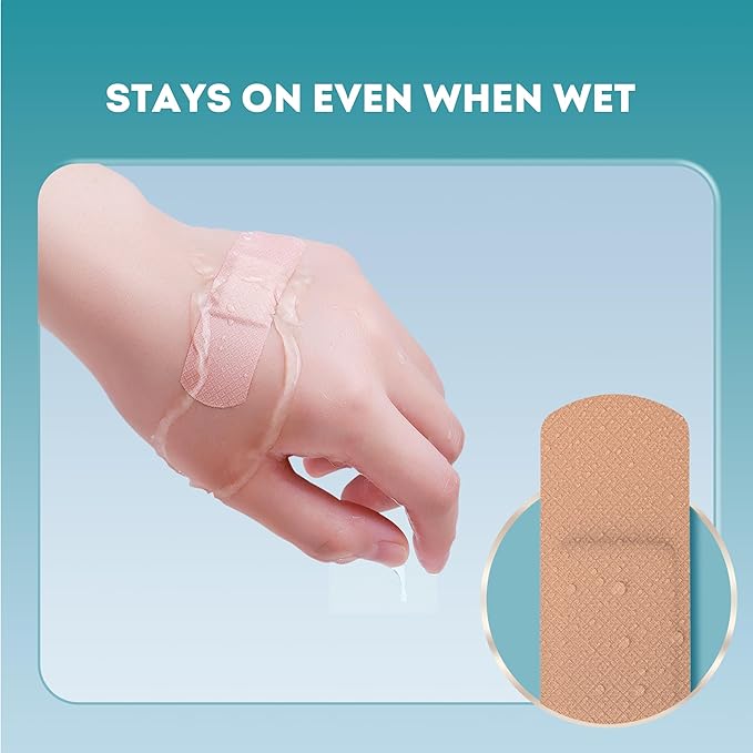 Flexible Fabric Adhesive Bandages, 100 Count, Latex Free First Aid Bandage with Non-Stick Pad for Wound Care, Cuts, Scrapes, Blisters, Assorted Sizes