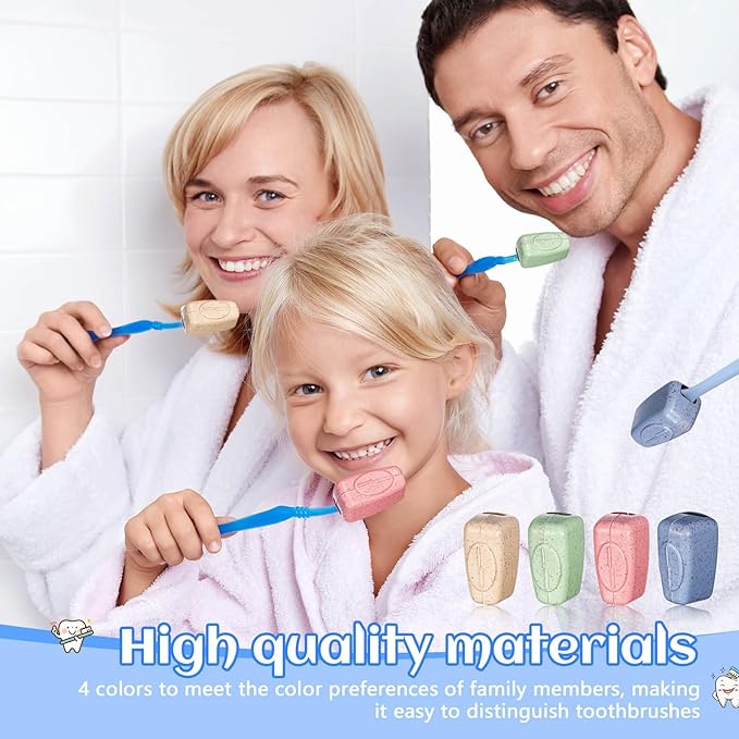 200 Pack Toothbrush Covers Portable Toothbrush Protector Coverings Clips Toothbrushes Caps Protector Family Toothbrushes Case for Travel, Camping, Bathroom(4 Colors)