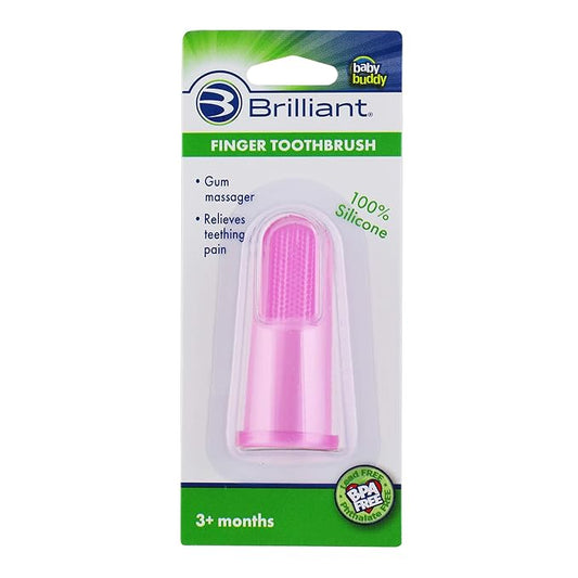 Brilliant Baby Finger Toothbrush - Silicone Gum Massager and Teether Brush for Babies and Toddlers, 3 Months Old and Up, Infant Teeth Cleaning Essentials, Baby Teethers and Toothbrushes Pink, 1 Count