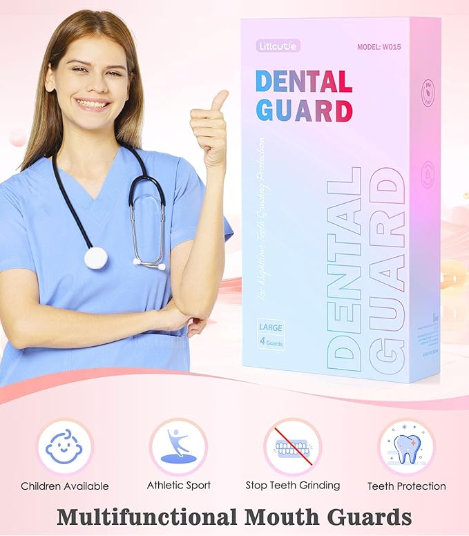 Litlcutie Large Mouth Guard for Grinding Teeth at Night, Night Guards for Teeth Grinding,Mouthguards for Grinding of Teeth, Sleep Guard with 2 x 5X Mirror Mouth Guard Case, Large (4 Pack)