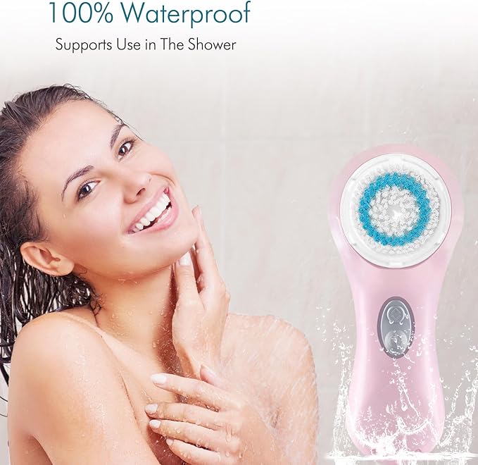 Microtree Electric Facial Cleansing Brush, Sonic Vibrating Rechargeable Face Scrubber Exfoliator, 2 Speeds for Gentle Clean, Face Wash Brush, Waterproof Face Cleansing Brush