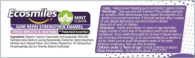 Fluoride Free Gum Health & Whitening Toothpaste, for Bleeding Gums & Gingivitis, Reduces Tooth Sensitivity, Repairs Enamel & Removes Plaque, with Hydroxyapatite, SLS Free, Mint, 3.52 oz