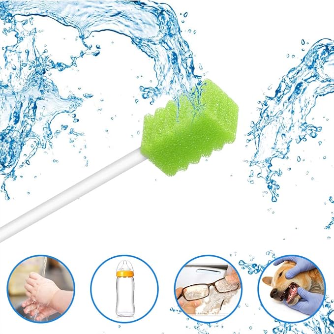 (250 Pack) Disposable Oral Swabs, Sterile Dental Sponge Swabsticks Unflavored for Mouth, Gum Cleaning.