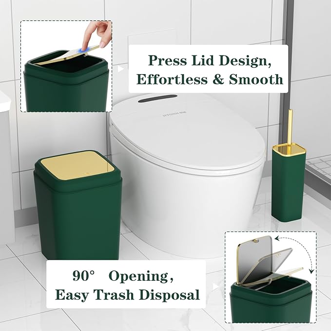 Bathroom Accessories Set - 25PC Bathroom Set with Shower Curtain and Rugs, Green Bathroom Set, Bathroom Accessory Set with Press-on Lid Trash Can, Soap Dispenser and Qtip Holders