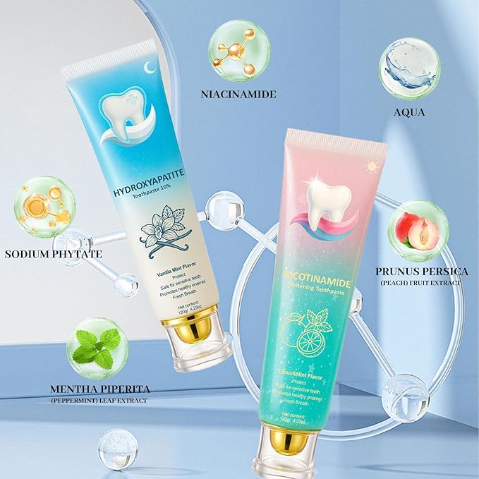 Hydroxyapatite Toothpaste 10% + Niacinamide Whitening Toothpaste - Enamel Repair & Sensitivity Relief, Nano Hydroxyapatite, Fluoride-Free for Gum Care & Fresh Breath, Teeth Whitening