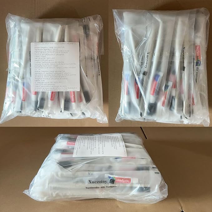 Xuezoioy Disposable Toothbrushes with Toothpaste,30 Pack Apricot Individually Wrapped Disposable Travel Toothbrushes Kit in Bulk for Homeless,Nursing Home,Hotel,Charity