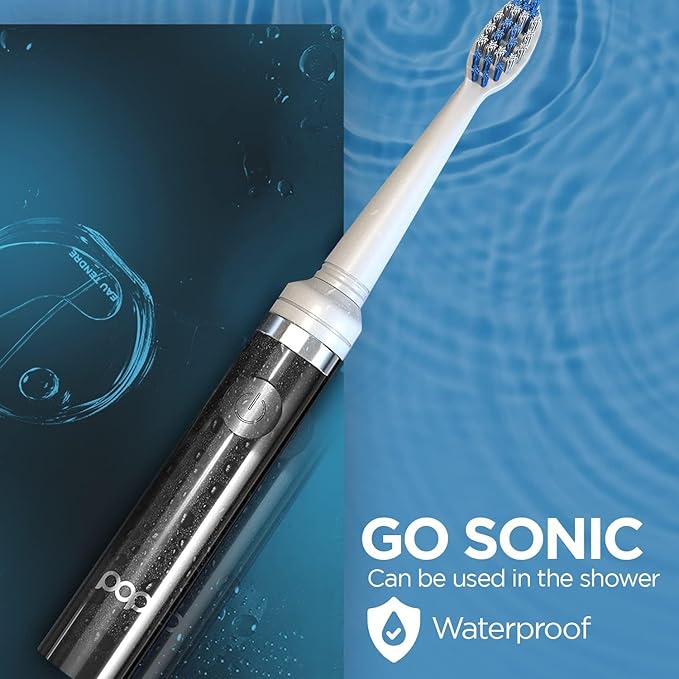 Pop Sonic Electric Toothbrush (Black + 8 Brush Heads) - Travel Toothbrushes w/AAA Battery | Kids Electric Toothbrushes with 2 Speed & 15,000-30,000 Strokes/Minute, Dupont Nylon Bristles