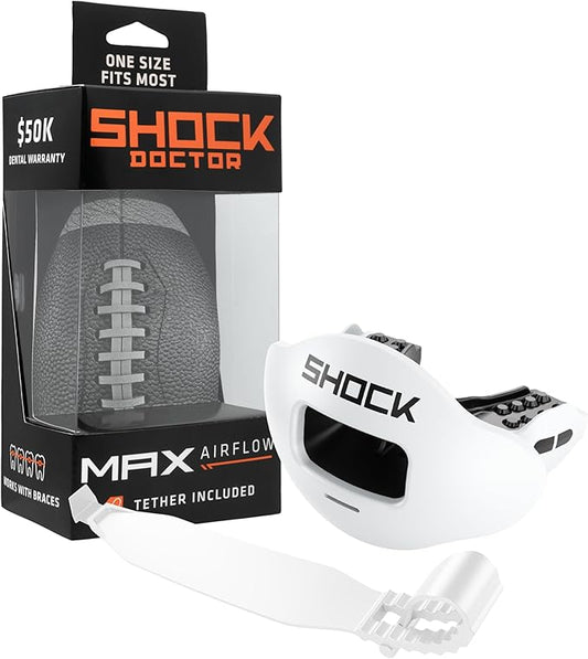Shock Doctor Lip Guard, Adult and Youth Mouth Guard Football with Strap, Breathable Wide Opening Football Mouthpiece for Youth and Adults OSFA, Shock Doctor Mouth Guards, Max Airflow