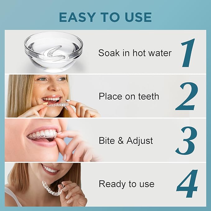 Mouth Guard for Grinding Teeth at Night: Night Guards for Teeth Clenching Custom Fit for Nighttime Protection - 4 Pack 20 Cleansing Tablets
