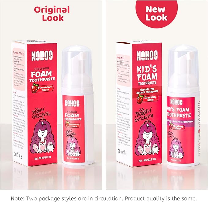 NOHOO Fluoride Free Foam Toothpaste Kids Fruit Flavour,Natural Training Toothpaste for Baby Toddler Children Oral Cleaning and Cavity Protection Strawberry Orange Peach Cantaloupe