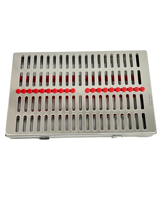 ArtLab-Dental Instrument Sterilization Cassette Rack Box (for 20 Pieces) for Dental Instruments Organizer and Dental Hygiene Sterilization Cassettes Rack Box (20 Slot-RED)