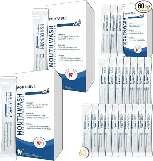 Travel Size Mouthwash,Mini Mouthwash Travel Size Bulk Portable Mouth Wash Set,Individual Small Travel Mouth Wash Packets for Fresh Breath(Pack of 60) A39